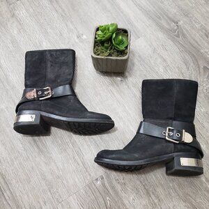 Vince Camuto Black Nubuk Leather Harness Boots 6.5